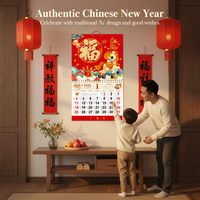 2026 Chinese New Year Wall Calendar with Auspicious Character, Large Household Monthly Planner
