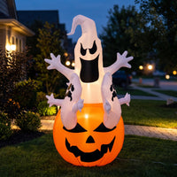 Inflatable Ghost with Pumpkin Base Spooky Ghost with Pumpkin Yard Decoration Lightweight Easy to Store for Garden, Porch