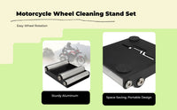 Motorcycle Tire Stand, 360° Rotating Maintenance Tool, Universal Wheel Cleaning Holder, Steel Construction