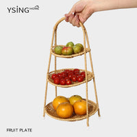 Rattan Weave Fruit Basket, Multi-layer, for Nuts and Snacks, Plastic, Pastoral Style
