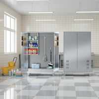 Stainless Steel Cleaning Cabinet Easy to Clean Mop and Broom Storage Cabinet Rustproof Mop and Broom Organizer for Janitors, School, Balcony, Basement