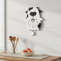 Creative Gift Idea Cartoon Cow Clock Silent Movement Cartoon Cow Wall Clock Large Arabic Numerals Timekeeping Device for Children, Nursery, Playroom, Bedroom