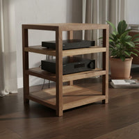 Solid Wood Audio Rack Sturdy Construction Walnut Stereo Cabinet Stable Load-Bearing Audiophile Equipment Rack for Home Theater, Listening Room