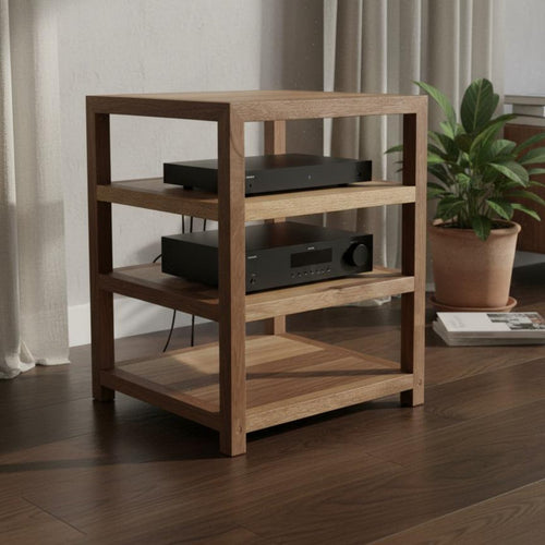 Solid Wood Audio Rack Sturdy Construction Walnut Stereo Cabinet Stable Load-Bearing Audiophile Equipment Rack for Home Theater, Listening Room