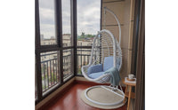 Rattan Egg Swing Chair with Cushion Suspended Egg Chair with Stand Freestanding Furniture Woven for Patio, Balcony