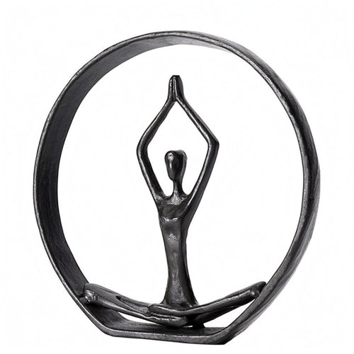 Meditation Figurine Darkened Patina Metal Meditation Sculpture Textured Circlet Figurine