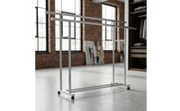 Mobile Double Rod Clothes Rack with Shoe Shelf Portable Double Rod Clothes Rack Sturdy Furniture Stable for Laundry Room
