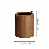 Wood Grain Trash Can Movable Lidded Waste Basket Easy to Clean for Living Room
