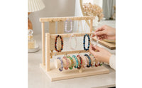 Wooden Jewelry Display Stand Three-Tier Jewelry Holder with Hooks Countertop Necklace Holder with Hooks Open-Frame for Boutiques, Vendors, Vanity, Craft Fairs, Market Stalls