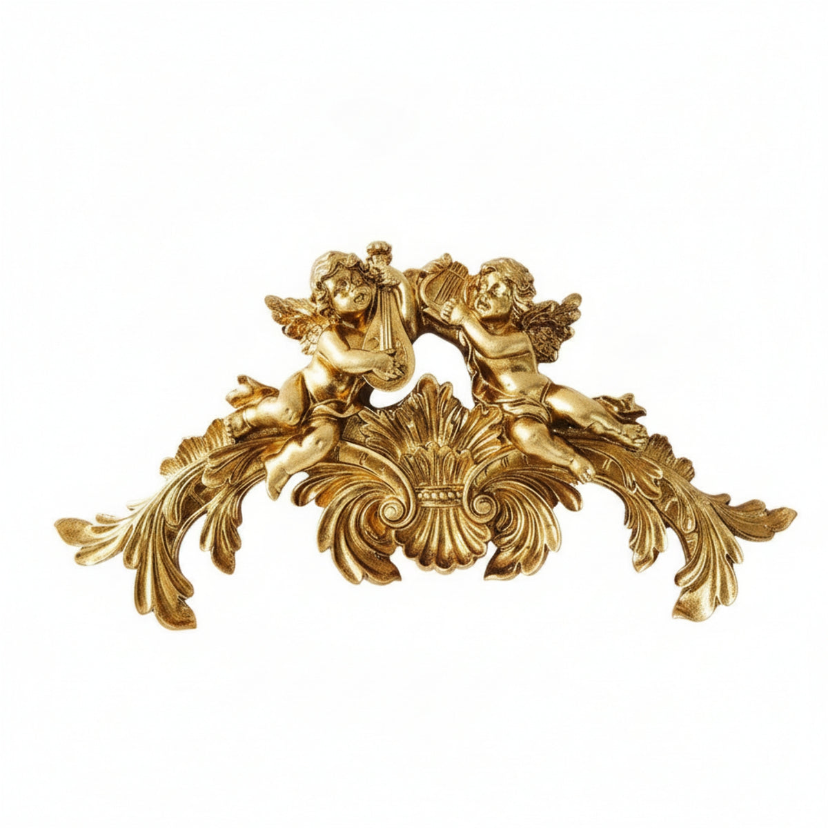 Resin Relief Wall Decoration Vintage Style Cherub Sculpture Metallic Finish Wall Ornament Ribbon Motif Suitable for Classic Interior Living Room Entryway
