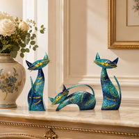 3 Pieces Sculptures with Gold Accents Abstract Cat Statues Artistic for Entryway