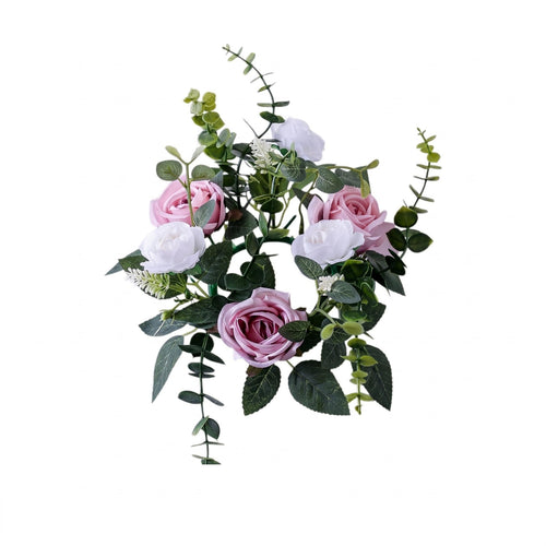 Decorative Candle Holder Centerpiece Plastic Silk Flower Circle Green Foliage
