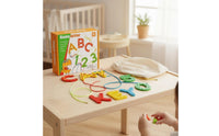 Early Learning Number and Letter Threading Toy Develops Fine Dexterity Skills Educational Stringing Beads Set Hand-Eye Coordination Wooden Alphabet Lacing Cards Cognitive Development for Toddlers, Preschoolers, Kids 3+