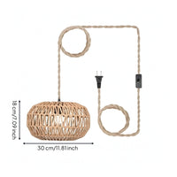 Handmade Woven Paper Lampshade Natural Woven Lamp Shade Rustic Drum Lampshade with Cord Farmhouse for Dining Room, Cafe, Reading Corner