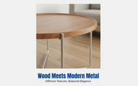 Round Coffee Table, Minimalist Italian Design, Sturdy Wood Top, Metal Frame, Small Apartment End Table