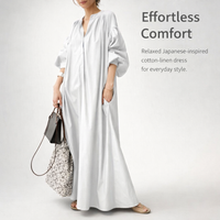 Maxi Dresses for Women UK with V-Neck and Pockets, Summer Beach Dress in Polyester Blend, Plus Size Long up to 5XL, Lantern Sleeve