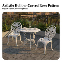 3 Pieces Rust-Proof Ornate 3-Piece Patio Set Weather-Resistant Scrolled Cast-Design Cafe Ensemble Elegant Design Outdoor Furniture Sturdy Construction for Cafe Owners, Gardeners, Homeowners, Garden, Courtyard, Balcony, Porch