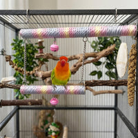 Bird Swing Double Layer Rope Parrot Perch, Parrot Toy with Bells, Bird Rope Cockatiel Perch for Budgies, Parakeet, and Small Parakeets Cage