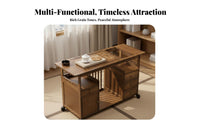 Storage Cabinet and Drawer Rolling Tea Brewing Table Chinese Aesthetic 2-Tier Wooden Mobile Table with Wheels Multi-Functional Mobile Furniture Allintegrated Design for Homeowners, Apartment Dwellers, Adults, Living Room, Office, Balcony, Kitchen
