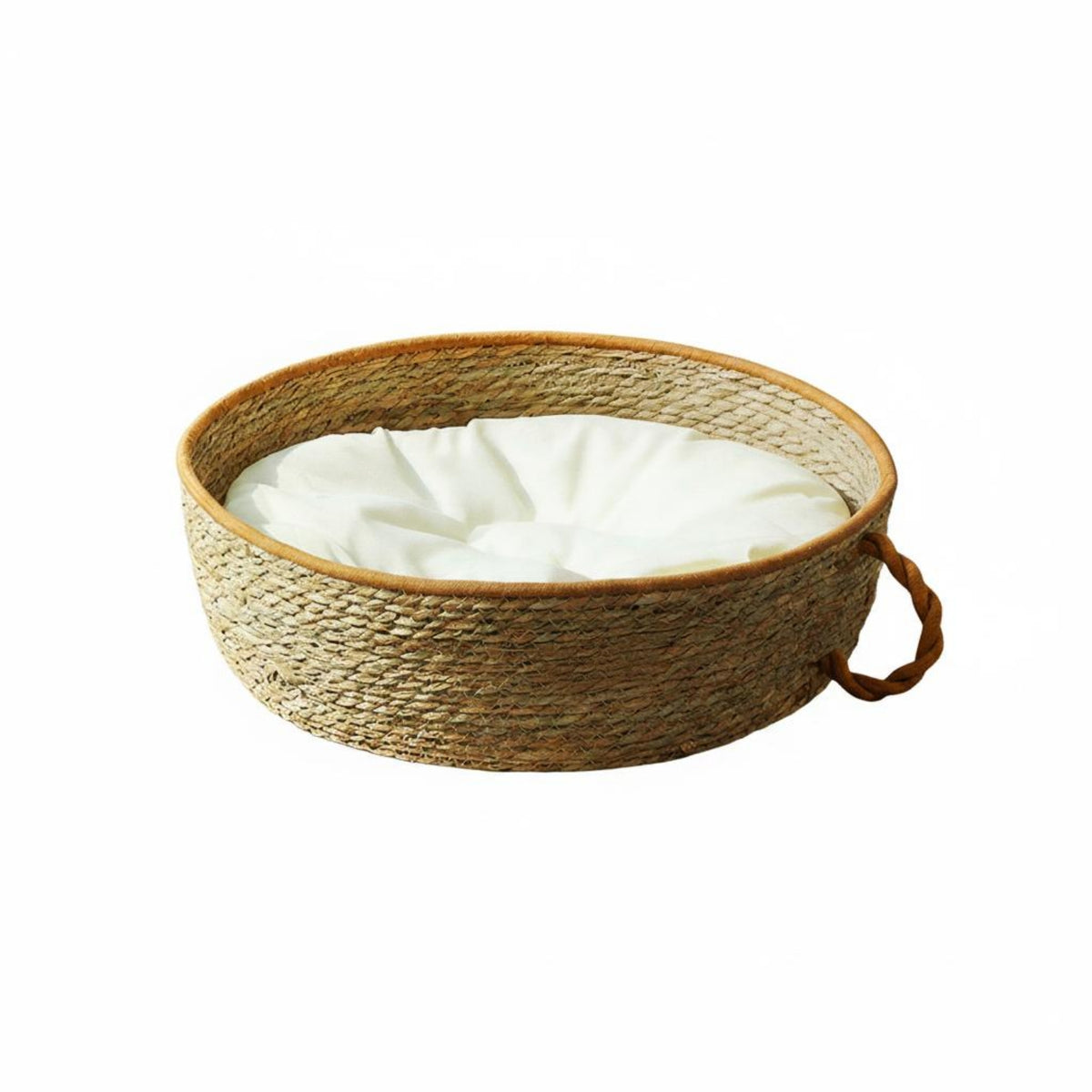 Handwoven Feline Basket Natural Grass-Like Wicker Feline Basket Loop Handle
