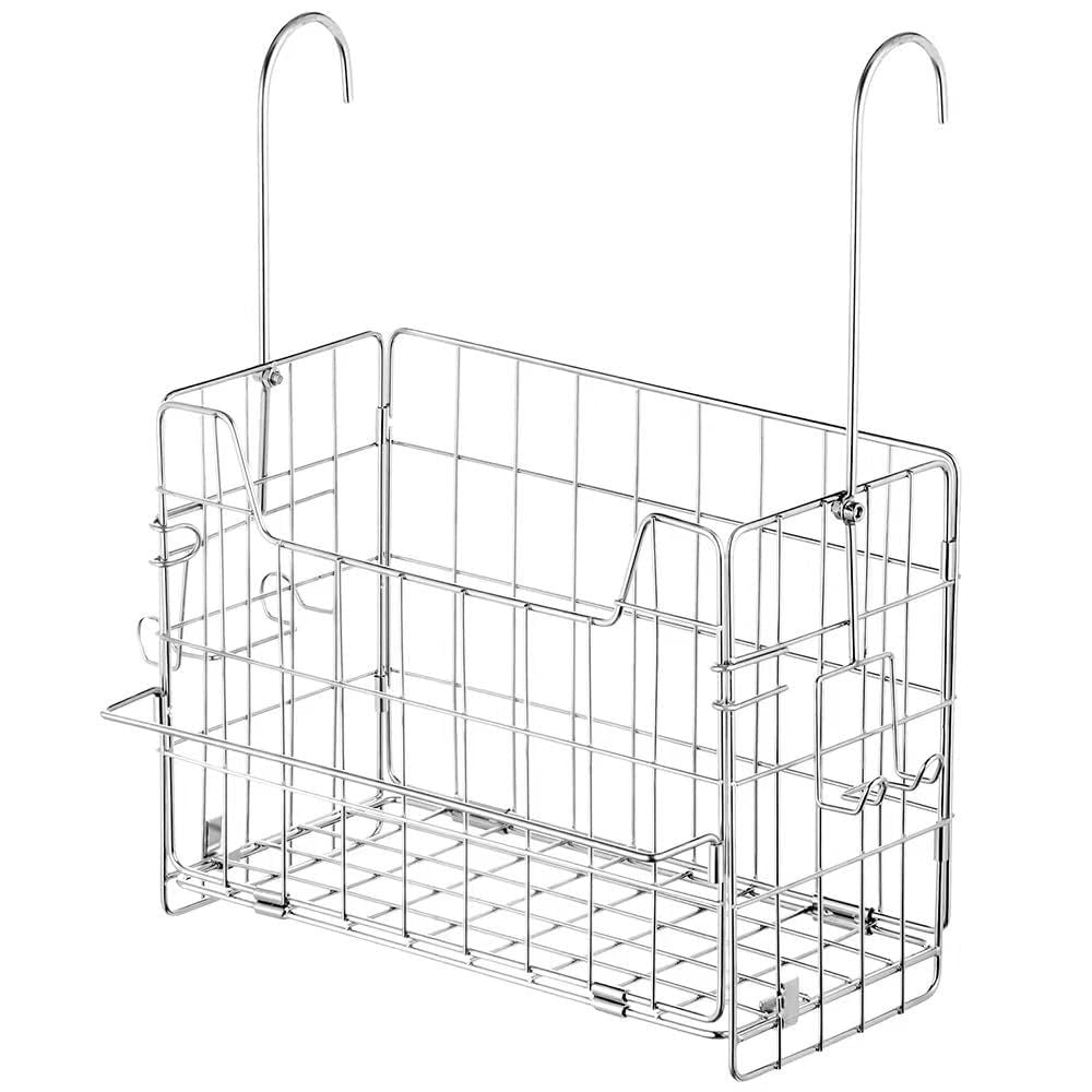 Foldable Shower Caddy 304 Stainless Steel Bathroom Basket with Hooks and Towel Rack