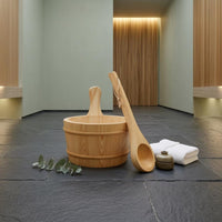 Wooden Sauna Pail Vertical Staves Bath Accessory Hanging Cord