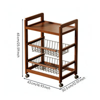 Rolling Kitchen Rack with Baskets Space-Saving Wire Storage Rack Multifunctional Storage Cart with Wooden Tabletop for Pantry