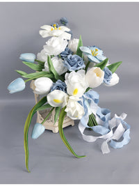 Vintage Gray-Blue Rose and Tulip Wedding Bouquet for Bride Photo Shoot