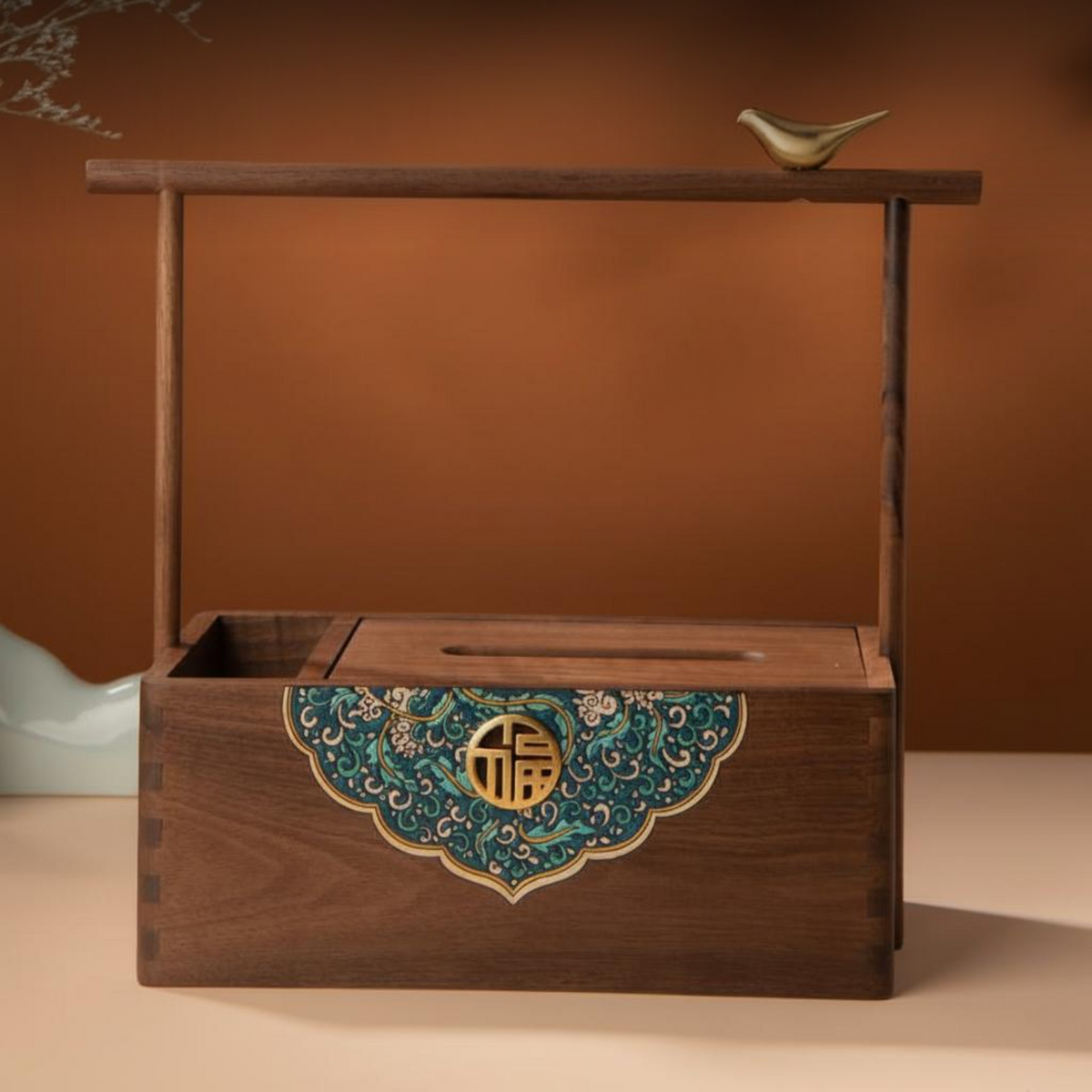 Walnut Tissue Box Wooden Storage Organizer Handheld