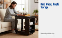Rubber Wood Side Table, Foldable Top, Multifunctional Coffee Table, Living Room, Dining Table, Space-Saving