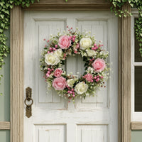Door Wreath with Roses Realistic Rose Wreath Long-Lasting for Entryway, Wall