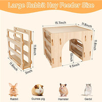 Pet Feeder, Wooden Villa for Rabbits and Hamsters, Easter Decoration, 3-in-1 Hay Craft