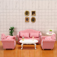 1:12 Dollhouse Miniature Furniture OB11 Red and White Striped Living Room Double Sofa