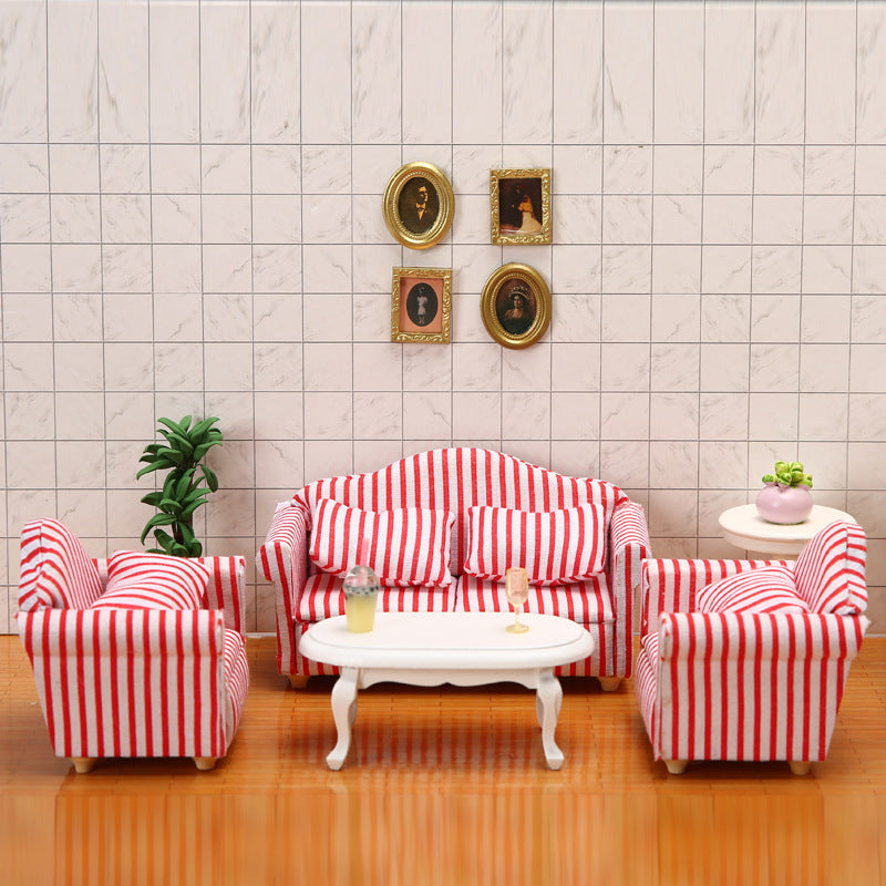 1:12 Dollhouse Miniature Furniture OB11 Red and White Striped Living Room Single Sofa