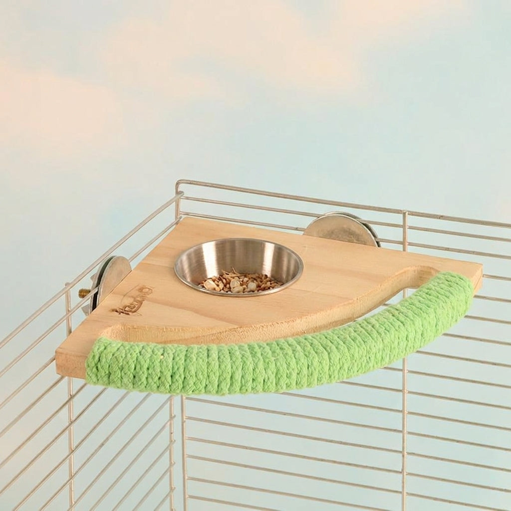 Bird Perch with Feeder and Water Dispenser, Multi-functional Solid Wood Small Bird Stand for Small Medium Parakeets Cockatiels and Other Birds