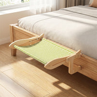 Hanging Cat Bed Window Cat Bed Balcony Cat Bed Cat Hammock, Foldable Wood Frame with Woven Mat, Space Saving Perch for Indoor Cats Balcony Patio