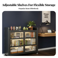 Multi-Tier Cupboard with Fluted Doors Particle-Resistantresistant Storage Cabinet Sturdy Construction Adaptable for Homeowners