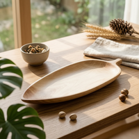 Leaf-Shaped Tray Extended Wooden Serving Platter Natural Wood for Tea Service