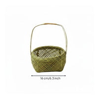 Woven Bamboo Basket Handmade Round Wicker Tray Lattice Weave