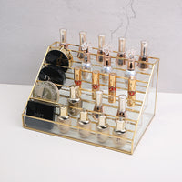 Metal and Transparent Glass Nail Polish Display Rack, Powder and Lipstick Storage Box, Nail Salon Tool Organizer