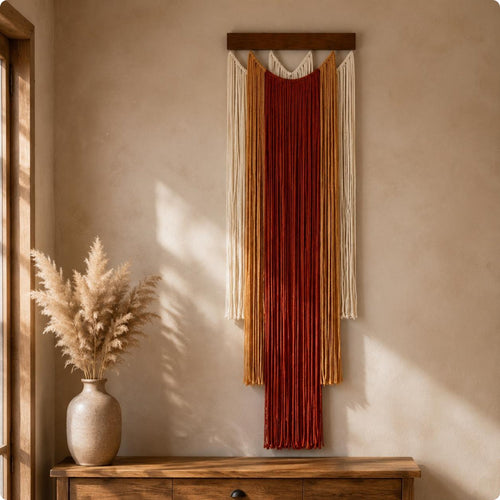Boho Fringe Wall Hanging Gradient Color Handwoven Wall Tapestry Easy to Assemble