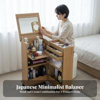 hinged-lid Dressing Table with Stool Space-Saving triple-function Makeup Desk for Teenagers