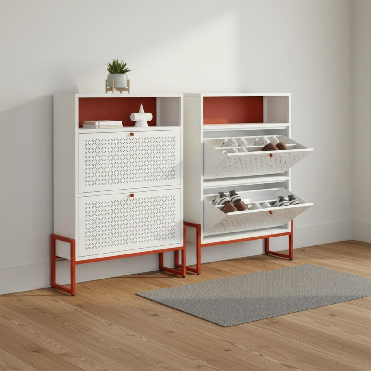 Metal Shoe Storage Unit Steel Construction Tipping Shoe Storage Unit Space-Saving Design Household Furniture for Entryway