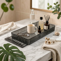 Extendable Bath Tray Water-Resistant Adjustable Bathtub Tray Drainage Holes Non-Slip Bath Shelf