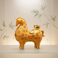 Feng Shui Horse Figurine Desk Display Fortune Horse Ornament Gold Accent