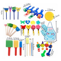 33 Pieces Variety of Shapes Sponge Stamp and Brush Set Sparks Creativity Kids' Sponge Painting Set Easy to Use Children's Art and Craft Kit Reusable for Preschoolers, Toddlers, Classroom, Home, Daycare