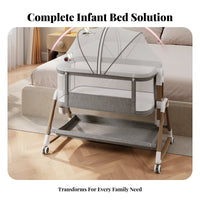 Multi-Functional Adjustable Bedside Sleeper Portable Design Wheeled Co-Sleeper Rocking Mode Baby Furniture Wheels with Locks for Newborns, Infants, New Parents, Travel, Bedroom, Living Room, Home