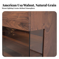 Solid Wood Construction Black Walnut Wine Cabinet Multi-Purpose Sideboard Buffet Cabinet Glass Display Doors Dining Room Sideboard Sturdy and Long-Lasting for Homeowners, Interior Designers, Families, Hallway, Kitchen, Villa, Hotel