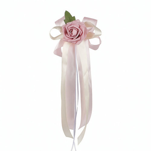 1 Piece Suction-cup Artificial Rose Car Ornament Ribbon Bow Decoration Hanging Floral Accessory Elegant Satin Suitable for Wedding Procession Car Mirror Car Door Handle