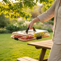 Lidded Bamboo Meat and Cheese Board Easy to Carry Reversible Compartment Food Platter Handled Portable Serving Tray